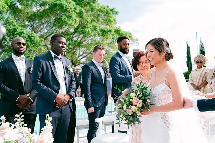 Symbolic ceremony in the gardens of the villa