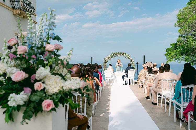 Symbolic ceremony in the gardens of the villa