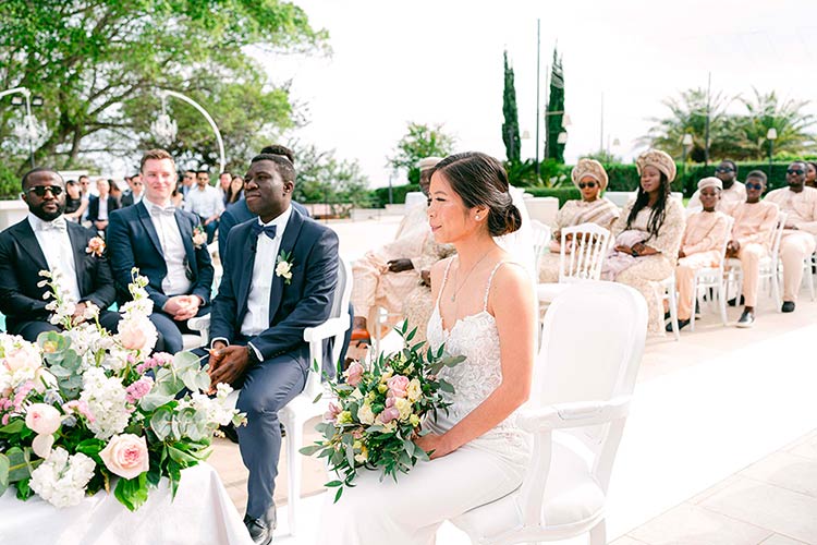 Symbolic ceremony in the gardens of the villa