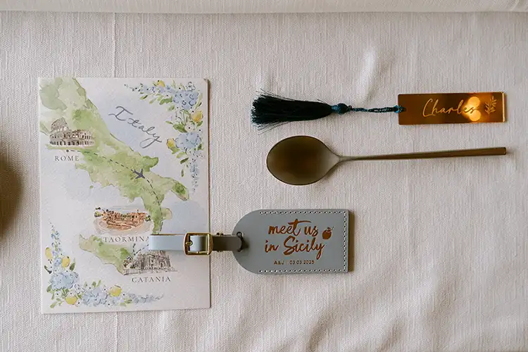 Wedding stationery details for a winter wedding in Taormina, Sicily