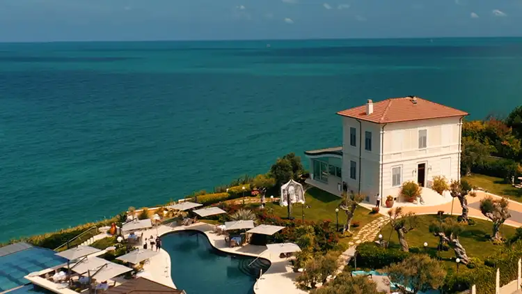 Aerial view of Villa Estea overlooking the Adriatic Sea, seaside wedding venue in Abruzzo