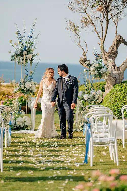 Seaside Villa Wedding in Abruzzo ceremony with floral arch and Adriatic Sea backdrop