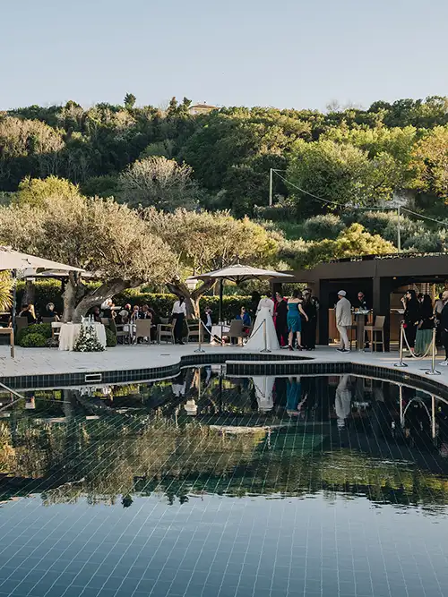 Wedding reception by the pool at an elegant Adriatic coast villa in Abruzzo