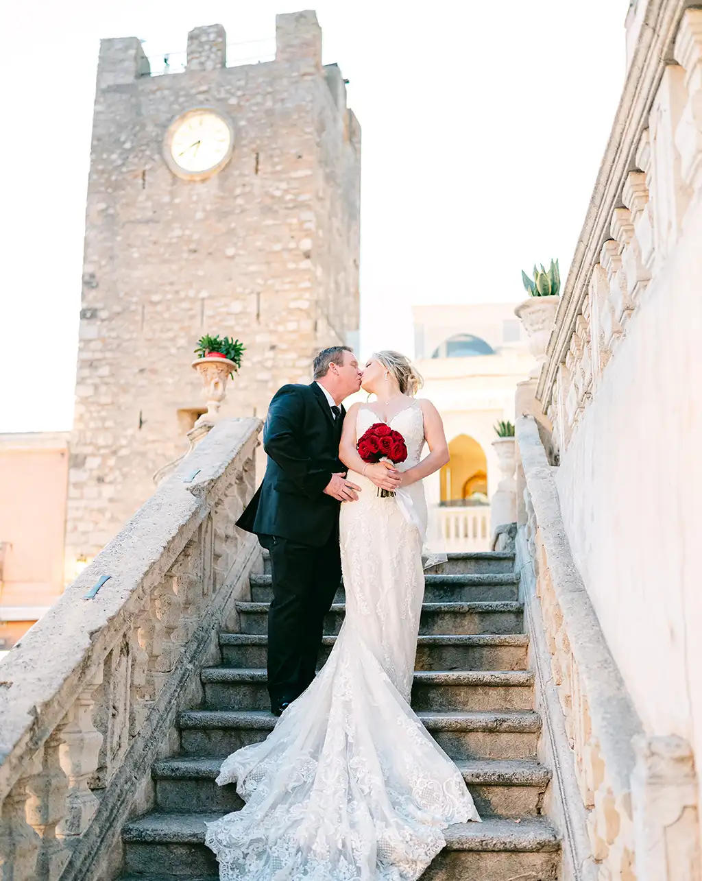 wedding-in-taormina_02 Romantic bride and groom portrait in Taormina historic centre