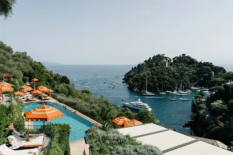 Panoramic view of Portofino bay from Hotel Splendido terrace