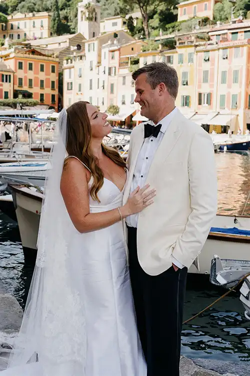 Romantic portrait of the couple in Portofino village