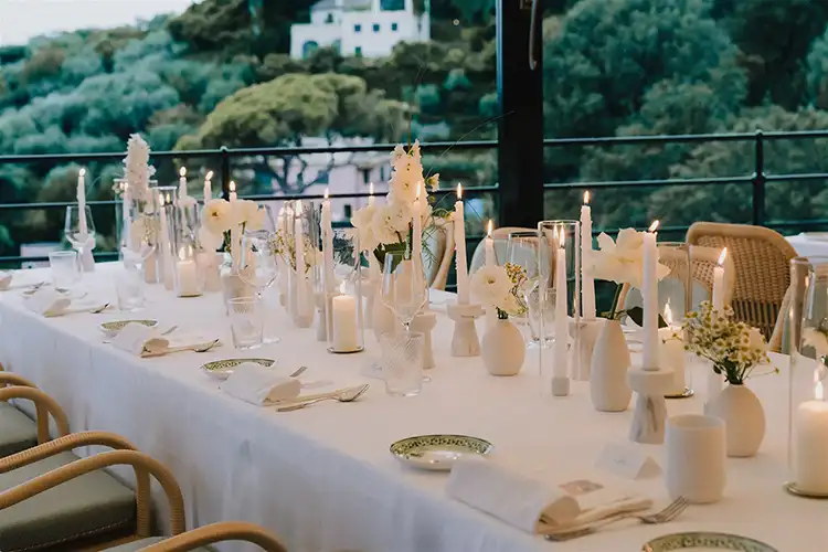Elegant candlelit wedding table at a luxury wedding in Portofino