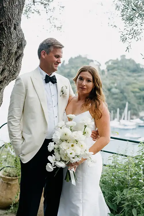 Bride and groom portrait during a luxury wedding in Portofino