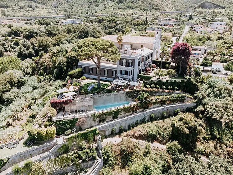 Aerial view of Villa Paola wedding venue in Tropea, Calabria