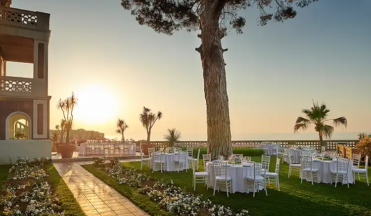 Sunset wedding reception at Villa Paola overlooking the sea
