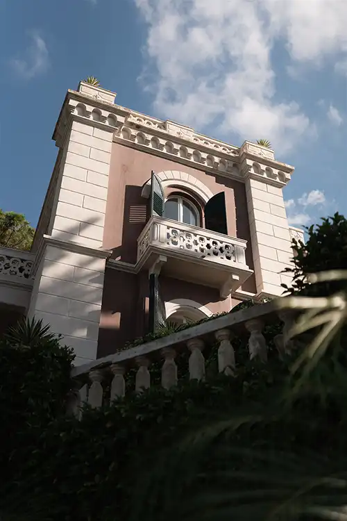 Historic façade of Villa Paola overlooking the sea in Tropea
