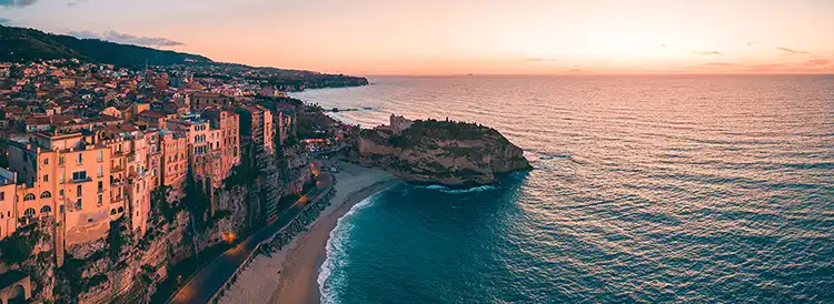 Panoramic view of Tropea at sunset on the Calabrian coast