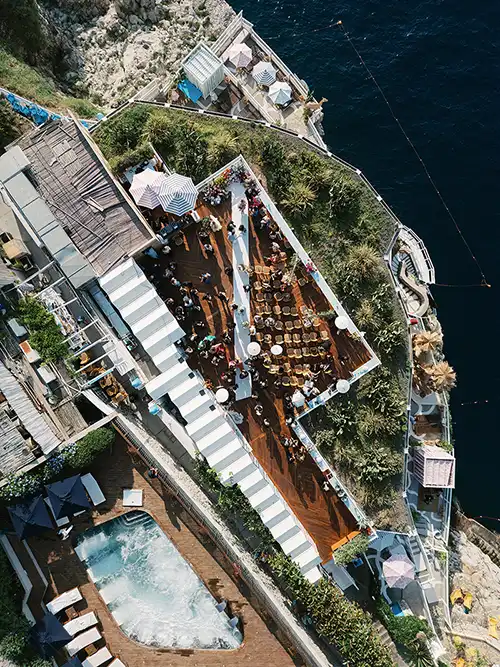 Aerial view of a wedding ceremony at Il Riccio in Capri