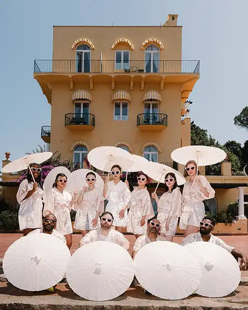 Bridesmaids and guests at a stylish wedding celebration in Capri