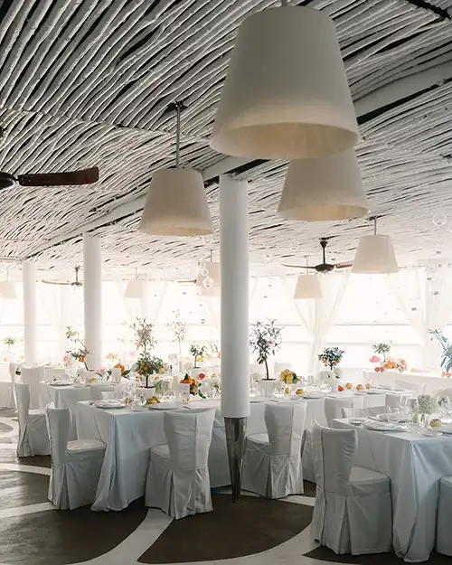 Reception setup inside Il Riccio for a destination wedding in Capri