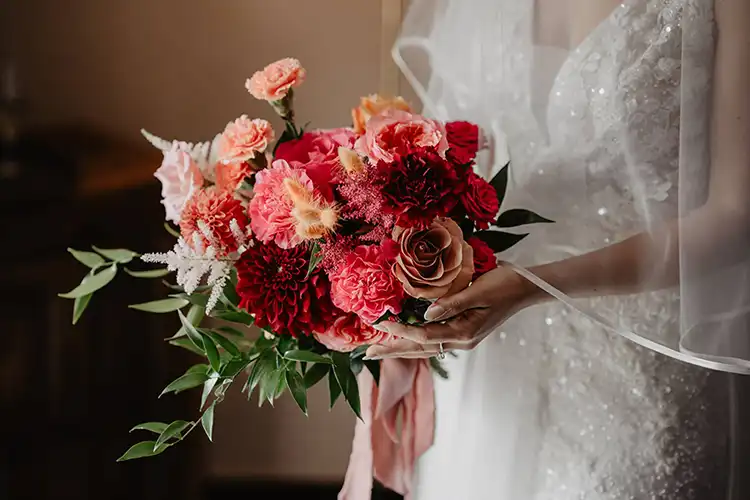 Colourful bridal bouquet featuring seasonal flowers for a romantic wedding on the Italian Riviera